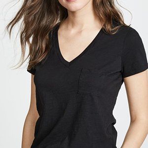 Madewell Black V Neck Short Sleeve Tshirt with pocket on front!